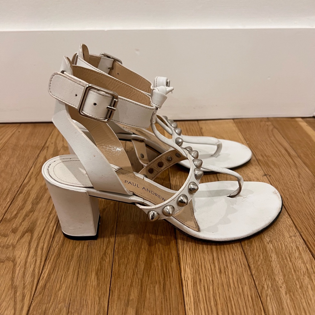 White Paul Andrew Studded Sandals Block Heel
